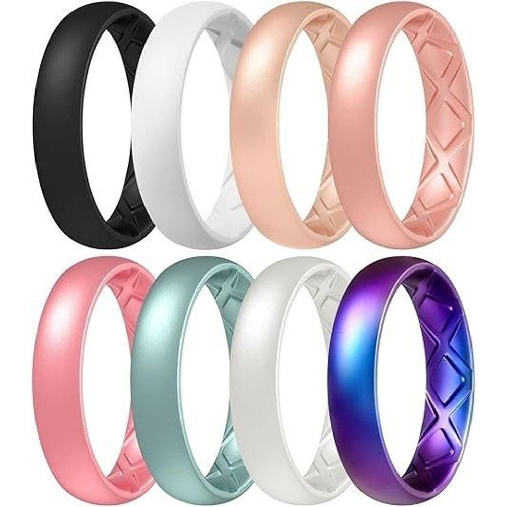 8 Pack Egnaro Silicone Engagement Rings 5.5mm Wide 2mm Thick Reversable Sz 8.25